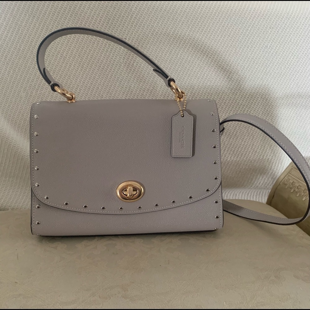 gray suede/ leather Coach purse. brand new
